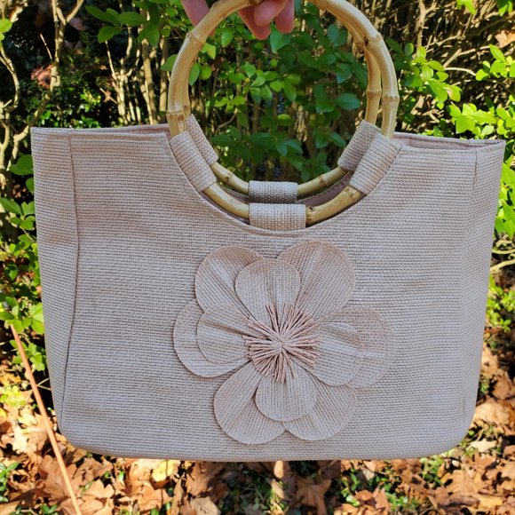 Neiman Marcus Handbags - Neiman Marcus Woven Bag and Bamboo Handles - NWT